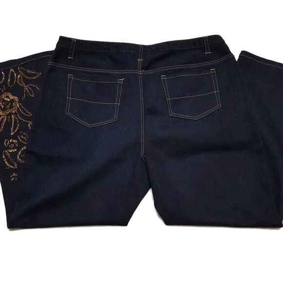 Retro Y2K Volup Silhouettes Black Denim Gold Embroidered Boot Cut Jeans 20 - Picture 7 of 9